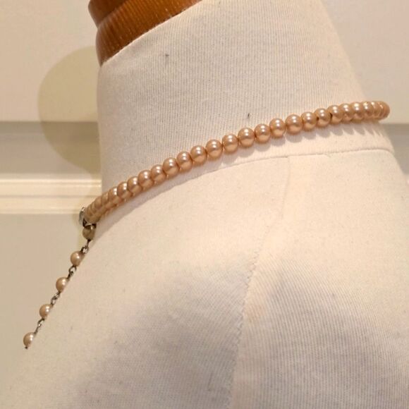 Lovely Antique Faux Champagne Glass Pearl Necklace with Paste Stone Hook Clasp - Picture 7 of 8